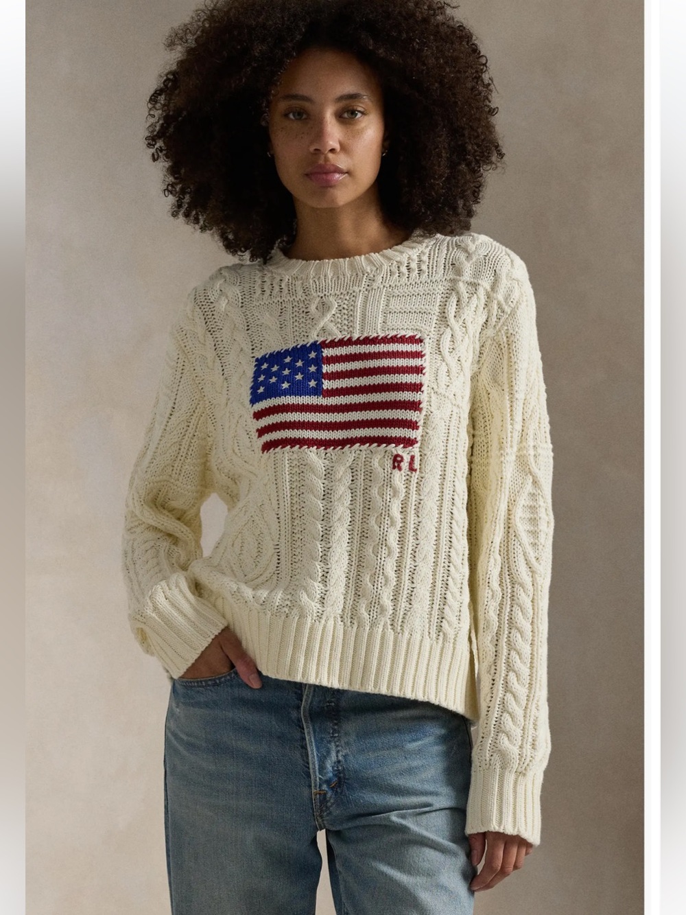 Polo by Ralph Lauren Aran Stitch American Flag Intarsia Crewneck Sweater M NWT - Picture 12 of 12